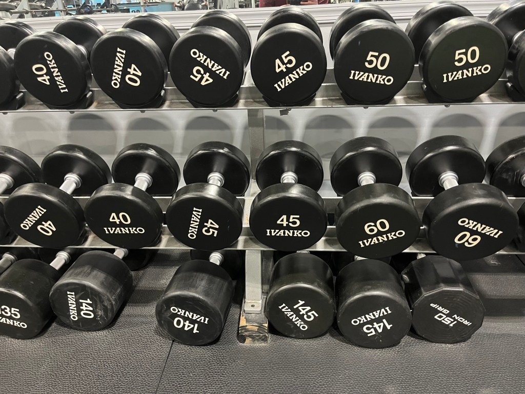 rack of dumbbells